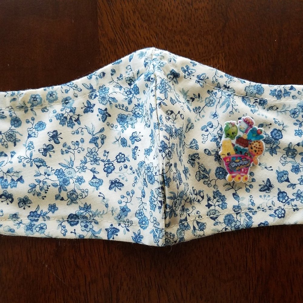Face Mask KIDS Blue Floral Removable Shopkins